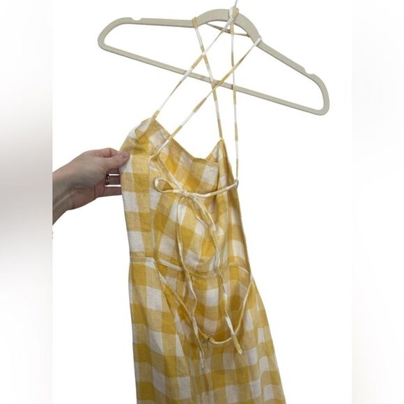 Reformation Nia Linen Open Back Midi Dress in Dandelion Check - Picture 8 of 10
